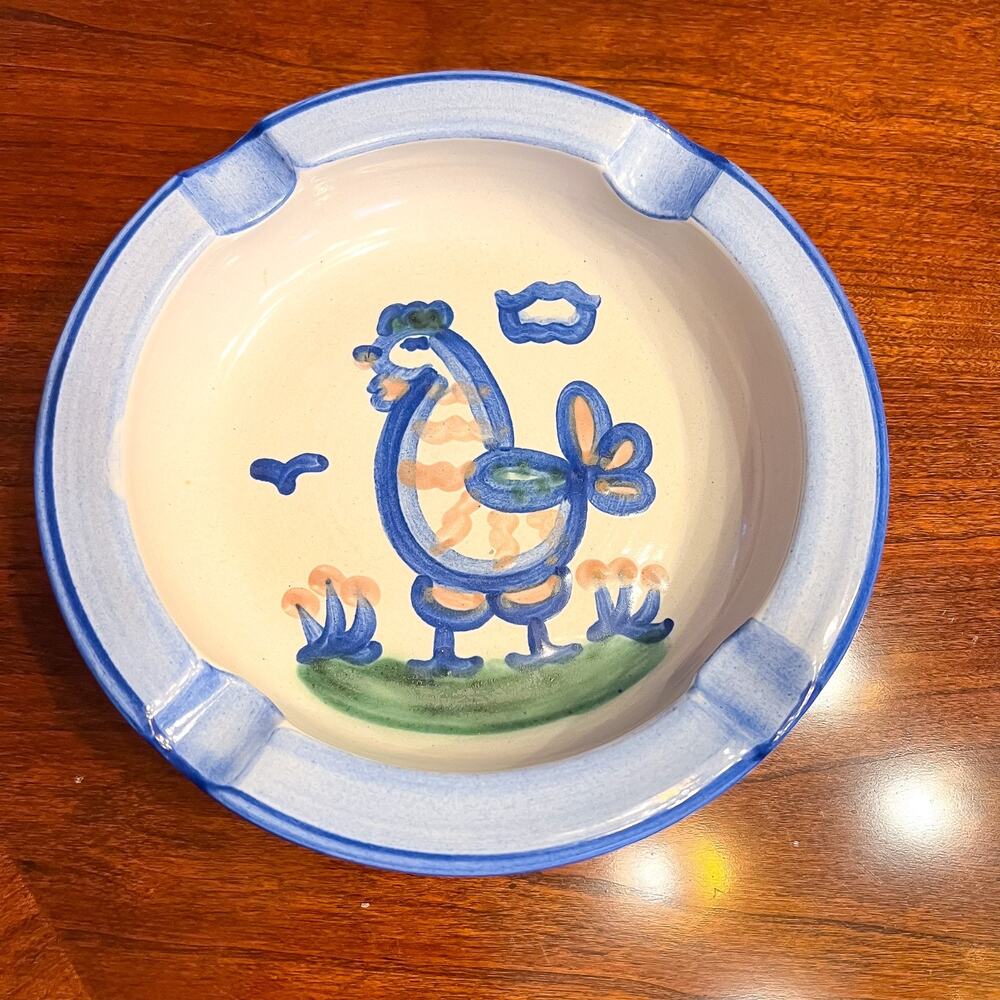 MA Hadley Pottery 7in Chicken Rooster Ashtray Trinket Candy Dish Signed Vintage
